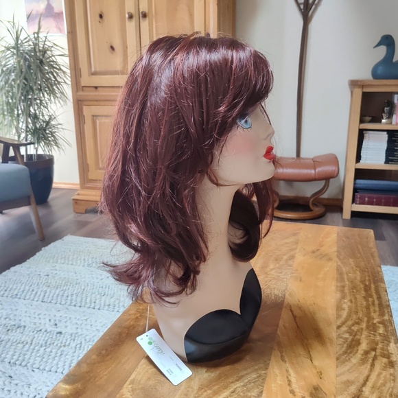 NWT Envy Wig NADIA Color Dark Red Mono Filament Part  Long Auburn NEW Wig Bangs - Picture 2 of 6